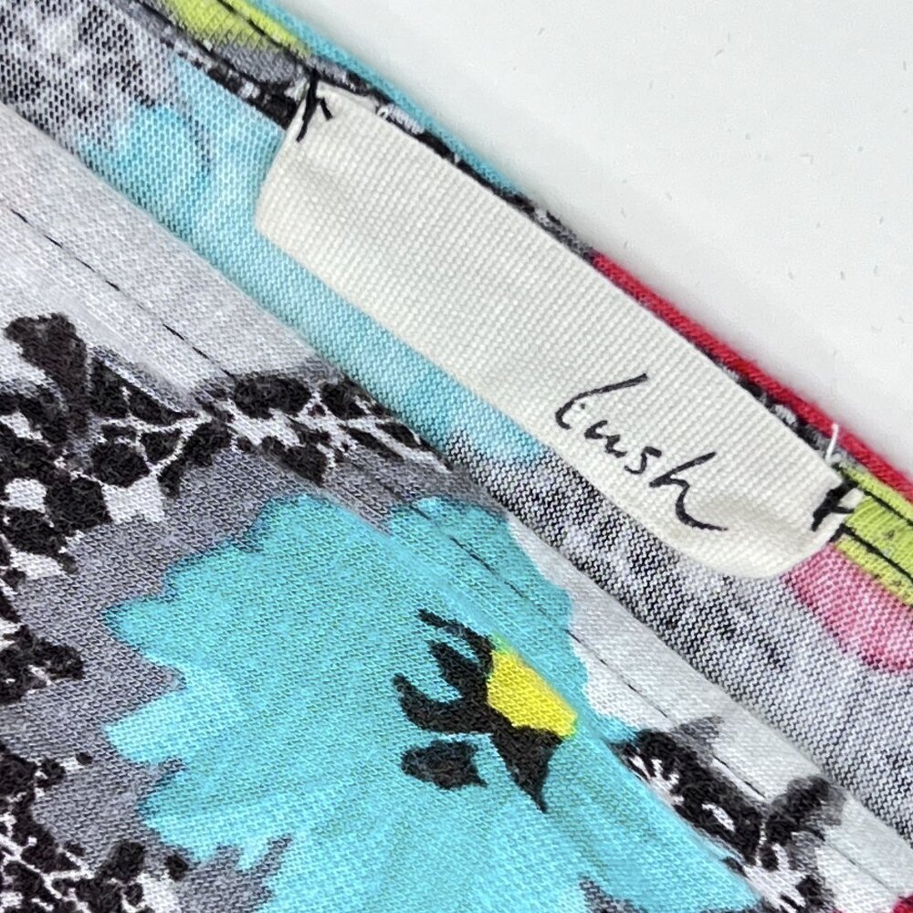 Lush Floral Poppies V-Neck Mini Fit and Flare Dress Black White Red Teal Size M - Picture 6 of 8